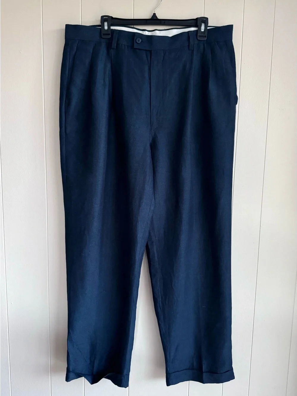 Louis Raphael Tailored Linen Blend Dress Pants Dark Navy Pleated 38x30 Classic
